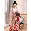 Single / Set Fashion Sweet Suit Women's Summer New Mid-Length Suspender Dress + Slim-Fit Lace Top Two-Piece Set. 