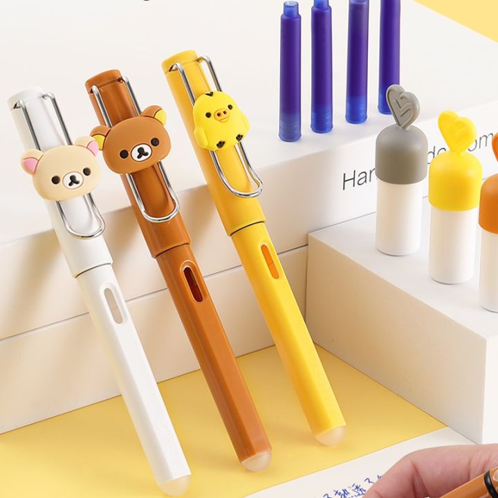 1PC AIHAO MS017 Rilakkuma Blue Erasable Ink Set Fountain Pen Student Office Stationery Supplies Ink Pens For Writing Kawaii