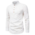 〓Highest Level〓COD〓2025 Cross-Border Foreign Trade Men's Fashion Slim Fit Solid Color Long Sleeve Business Stand Collar Cotton Linen Half-Open Men's Shirt 〓COD〓. 