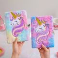 Cartoon Cute Unicorn Notebook Plush Hand Book Diary Book With Lock For Kids Student School Sketchbook Stationery Gift. 