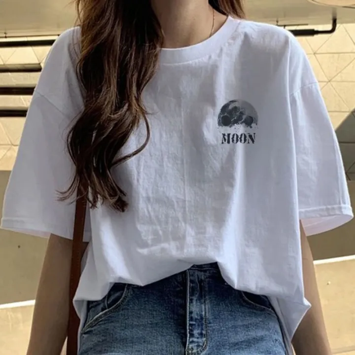 100%25Cotton%20Short%20SleeveTWomen's%20T-shirt2023Summer%20New%20Korean%20Style%20Loose%20Print%20Bottoming%20Shirt%20All-Match%20White%20Top%20-%20Image%205