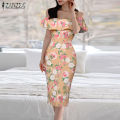 【ThinkWay】Korean Style Women Off Shoulder Floral Print Ruffle Long Dress Evening Holiday Casual Midi Dresses Plus KRS  #24-4. 