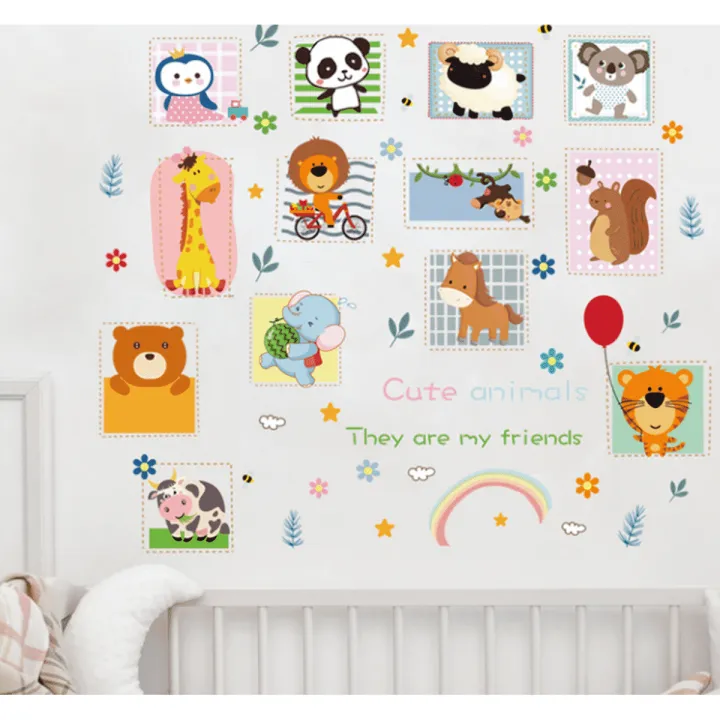 Baby Wall Stickers For Kids Room Decoration - Cartoon Animals Nursery ...