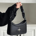 Fashion Vintage Shoulder Bag  PU Leather Black Y2k Underarm Bag Pleated Crossbody Bag for Daily Use Streetwear Accessory Fashion Enthusiasts Gift. 
