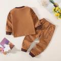 Toddler Boys Underwear Set Cotton Lettering And Bear Pattern Long Sleeve Top And Matching Pants Pajama Set. 