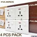 4 PCS - Universal Wall Switch Socket - Multi Plug - Socket Outlet -Plug Base 3 Hole Switched Socket Outlet - FULINMEN. 