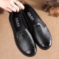 2024 Spring and Summer Casual Leather Shoes Women's Shoes Soft Bottom Flat Middle-Aged and Elderly Mother Shoes Single Shoes Waterproof Non-Slip Work Shoes. 