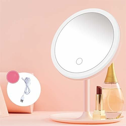 Desk Makeup Mirror with LED Light Lamp and Storage Tray, Dressing Table