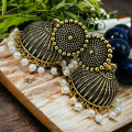 Black Gold Jimikki Earing Indian Jewelry Traditional Chandbali earings Jhumka Jhumki Dangle Earrings for Women, ear rings Perfect Gifts for Her. 