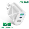 USLION 65W GaN USB Type C Charger PD3.0 Ausralian AU Plug USB Charger Cell Phone For iPhone 14 12 13 Pro Max Laptop PD Charger. 