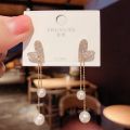 Enacolor  Gold Metal Chain Drop Earring Pearl Female Delicate Full Crystal Heart Dangle Earrings for  Girls. 