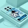 [Free Strap] realme 12X 5G realme 12 Pro+ 5G Smile Astronaut Square Phone Case Liquid Silicon Soft Casing nasa Cover. 