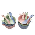 durableNew With bowl + spoon product wheat cartoon can DDF] 2P [3D41DCS/SET Infant feeding food ear love children's dishes baby meal. 