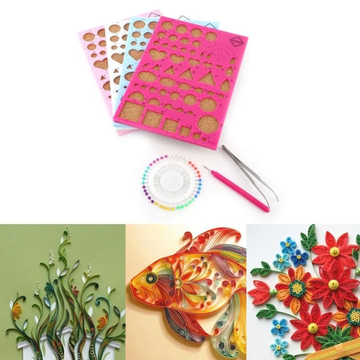 DIY Paper Craft Template Board+Tweezer+Pins+Slotted Pen Quilling Tools ...