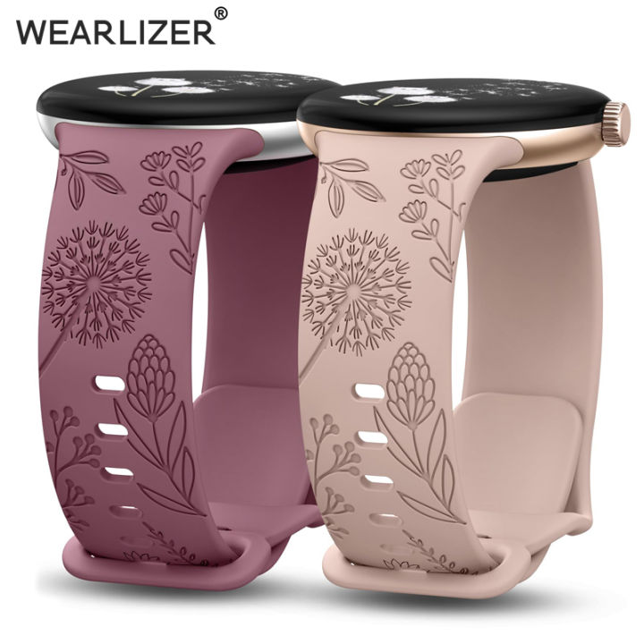 NEW%20Wearlizer%202%20Pack%20Floral%20Engraved%20Band%20For%20Google%20Pixel%20Watch%202/%20Google%20Pixel%20watch%20Silicone%20sport%20Straps%20for%20Pixel%20Watch%202%20-%20Image%202