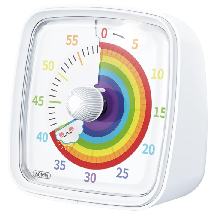 60-Minute Visual with Night Light, Countdown ,Pomodoro with Rainbow Pattern for Kids and Adults Easy to Use White