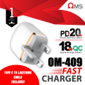 OMS PD / QC Fast charger Dual Fast Charging Ports Wall Adapter Dual USB Quick Charger Adapter Portable Wall Charger. 