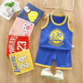 Yfashion 2pcs Children Summer Shorts Suit Cute Cartoon Printing Tank Tops Short Sleeves Shirt Summer Wear For Boys Girls. 