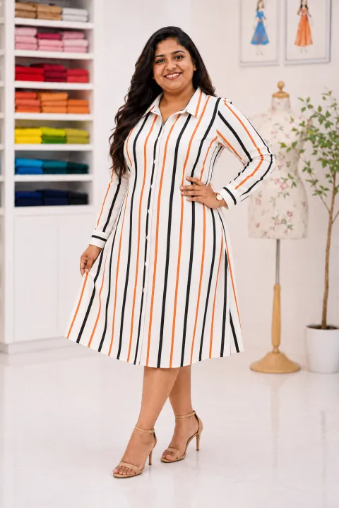 Plus%20Size%20Striped%20Shirt%20Frock%20for%20Women%20-%20Long%20Sleeve%20Shirt%20Collar%20Button%20Down%20Casual%20Midi%20Dress%20-%20Image%202