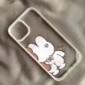Cute Rabbit Bear Couple Phone Case For iPhone 15 14 Pro 13 12 Mini 11 XR XS Max 16 7 8Plus Lovers Paired Clear Hard Cover Fundas. 