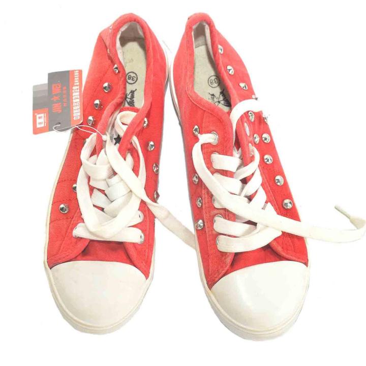 Ladies White Lace Canvas - Red