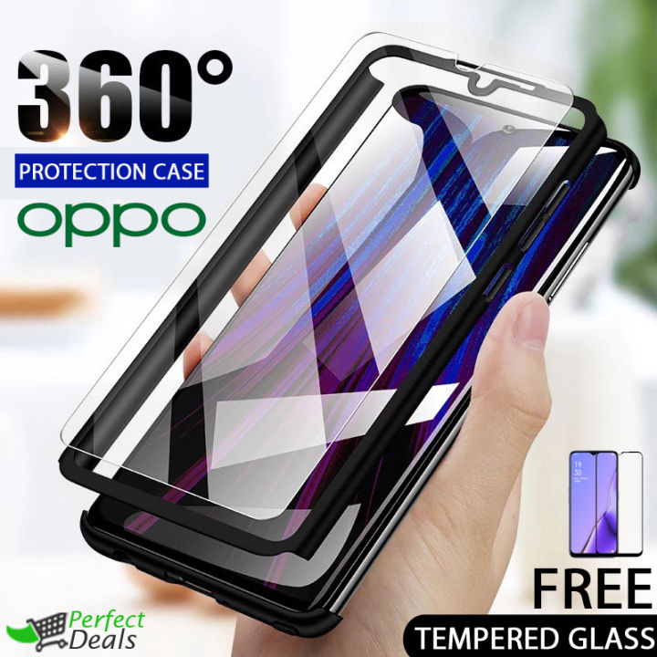 360° Case for OPPO A31 A37, F1 Plus, F3 Plus, F3,, F5, F9, F9 Pro, F11 Pro, A3s, A5s, A9 2020, A5 2020, A57, F1s A12 A52 Black PC Cover Full Slim 360 Protection Full Cover with a Free Tempered Glass