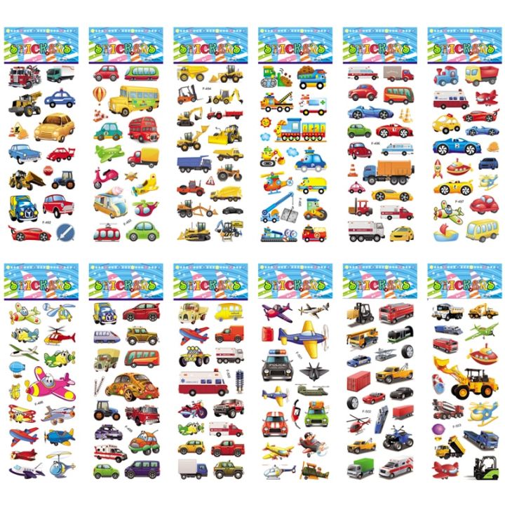 12%20Different%20Sheets%20Cartoon%20Car%20Sticker%203D%20Stickers%20Toys%20Airplane%20Vehicles%20for%20Children%20Diary%20Notebook%20Decoration%20Gifts%20-%20Image%202