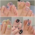 24Pcs/Box Fake Toenails French Line Glitter False Toe Nails Art Detachable Press On Toenails Acrylic Manicure Toe Tip ZHANGNA. 