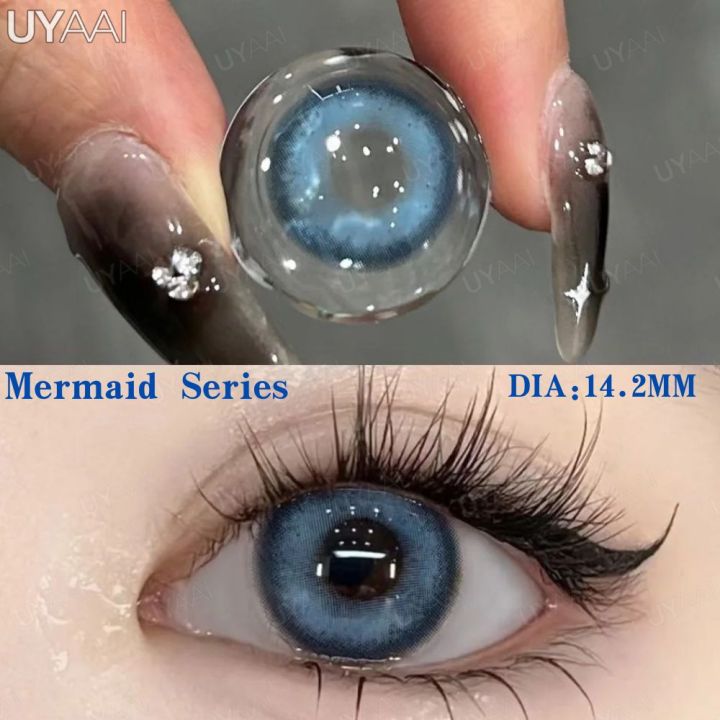 👍 UYAAI 2Pcs Contact Lenses For Eyes Color Mermaid Series Fashion Blue Contact Lenses Yearly Green Eyes Makeup Beauty Gray Eyes