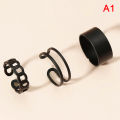 3/6pcs Vintage Black Rings Set For Women Girls Punk Metallic Geometric Simple Sunlight Mall. 