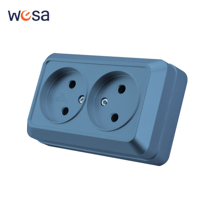 Blue Outlet Blue Wall Surface Not Ground Power Socket Electrical Outlets Classic EU ...