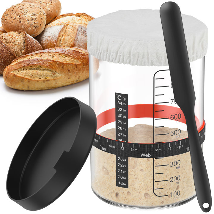 5/7pc Dough Fermentation Jar 1000ml Sourdough Starter Container Clear Glass Jar with Lid Baking Fermentation Jar Food Storage