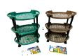Vegetable Basket Stand, Plastic Rack Storage for Home Office (3 Layer, Green). 