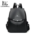 LouisWill Women’s Backpack Shoulders Bag Waterproof PU Large Capacity Backpack Lightweight Laptop Backpack Casual Zipper Packs Multiple Pockets For Girls Teens Women’ Fashion. 