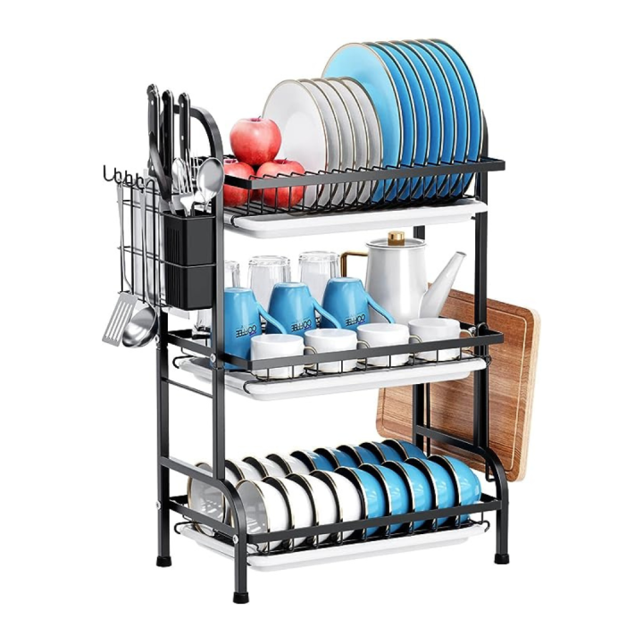 Steel Racks Daraz 3 Tier Black Powder Coated Steel Dish Rack, Kitchen Dish rack, Steel ...