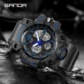 SANDA brand fashionable business sports waterproof digital quartz dual display men's watch. 