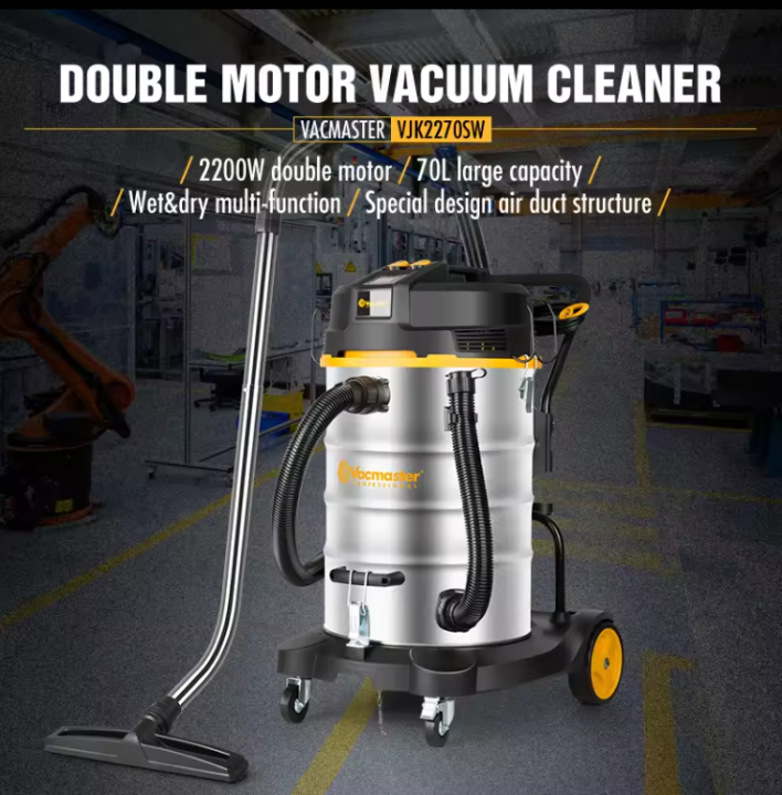 Vacmaster Beast Series Double Motor Industrial Wet and Dry Vacuum Cleaner, 70 Liter Steel Tank, 2200 Watt