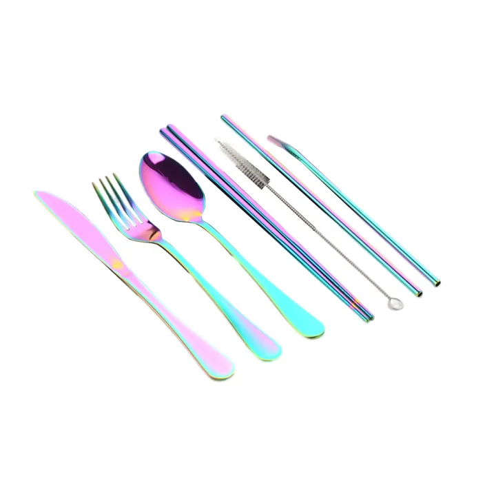 8pcs%20Outdoor%20Cutlery%20Set%20304%20Stainless%20Steel%20Spoon%20Fork%20Chopsticks%20Juice%20Straw%20With%20Bag%20Dinnerware%20Kitchen%20Accessories%20-%20Image%202
