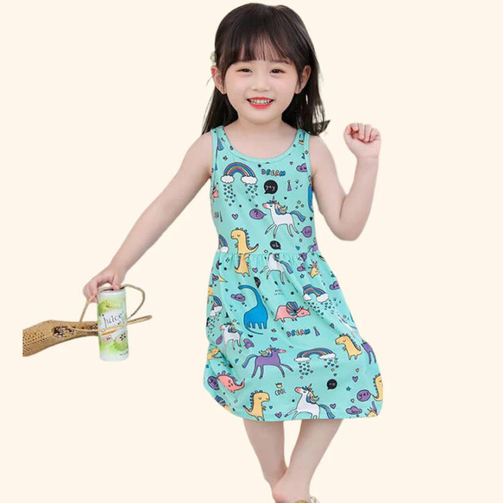 Cute summer children clothing girl dresses kids clothes party princess  fashion cartoon jumpsuit beach dress | Daraz.lk