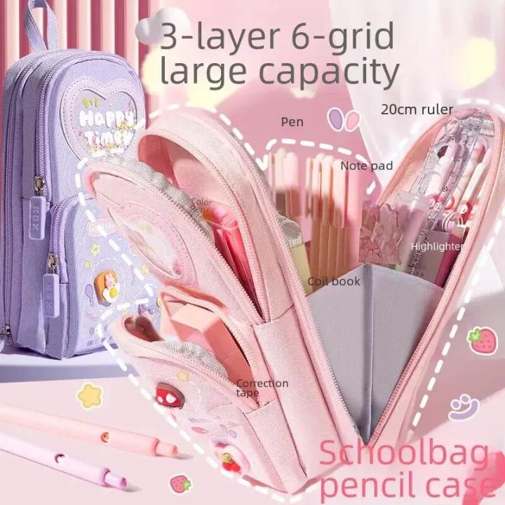 %E3%80%90HOT%E3%80%91%20Large%20Capacity%20Three-Layer%20Pencil%20Bag%20Simple%20Cute%20Cartoon%20Design%20For%20Primary%20School%20Girls%20High%20Value%20Women's%20Stationery%20-%20Image%203