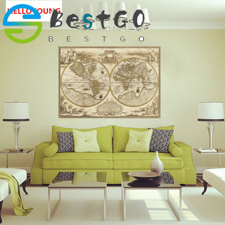【BestGO】Large Vintage Retro Paper Earth Moon World Map Poster Wall ...