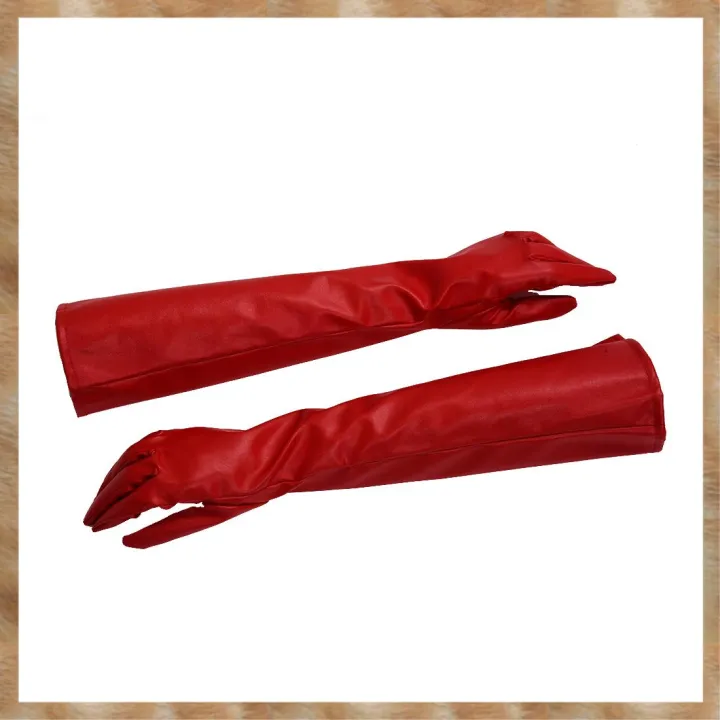 Kqueebee Pair of Stylish Red Solid Color PU Leather Long Gloves For Women