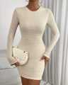 Nessie Black Long Sleeve White Bodycon Short Dress. 