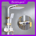 BROONPRE  Bathroom Shower Set, White Gold Thermostatic Shower System of 10 Inch Rainfall Shower Head Brass Bathtub Faucet Hot Cold Shower. 