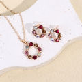 2Pcs Colored Gemstones Necklace Pendant Earrings Set Exquisite Fashion Elegant Wedding Jewelry Sets. 