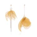 【Parchment & Lace】Elegance Golden Hoop Earring Pink Yarn Flower Bohemian Style Long Chain Tassel Earrings Round Copper Fashion Jewelry Gift. 