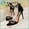 【BestGO】New Fashion 3.54 inches High Heels Sandals for Women Banquet Crystal Pumps Ladies Stiletto High Heeled Sandals Woman Party Shoes Big Size 34-40. 