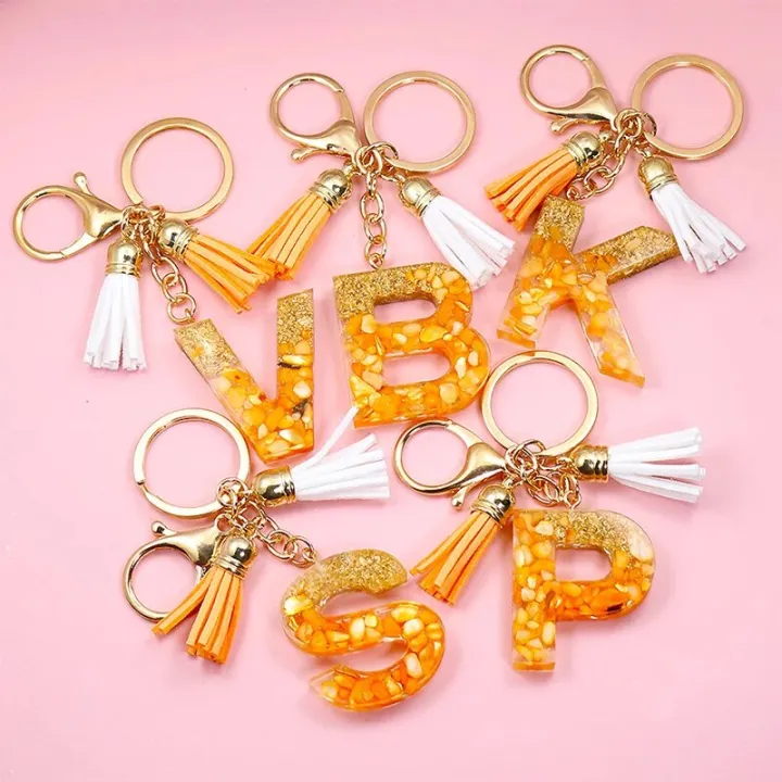 Key Rings With Initials Orange Color 26 Initials Letter Keyrings with Tassels Handbag Key Chain ...