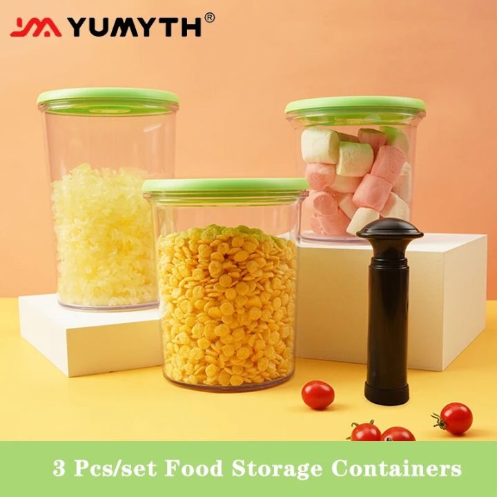 YUMYTH Household Vacuum Containers Set BPA-free Airtight Food Storage Containers with Hand Pump Keep Fresh Plastic Jar Box T297