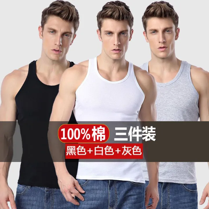 1/3%20Pieces%20100%25%20Cotton%20Vest%20Men's%20Summer%20Youth%20Slim%20Stretch%20Men's%20Sports%20Sling%20Sleeveless%20New%20Undershirt%20-%20Image%206